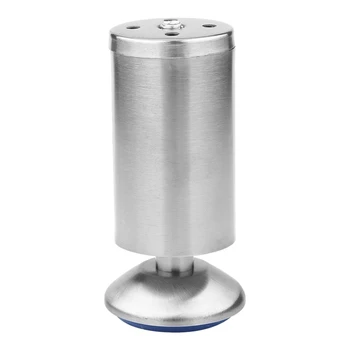 

4 Pcs Height Adjustable Stainless Steel Silver Furniture Table Bed Sofa Feet With Rubber Mat For Cabinet Legs (50X120Mm)