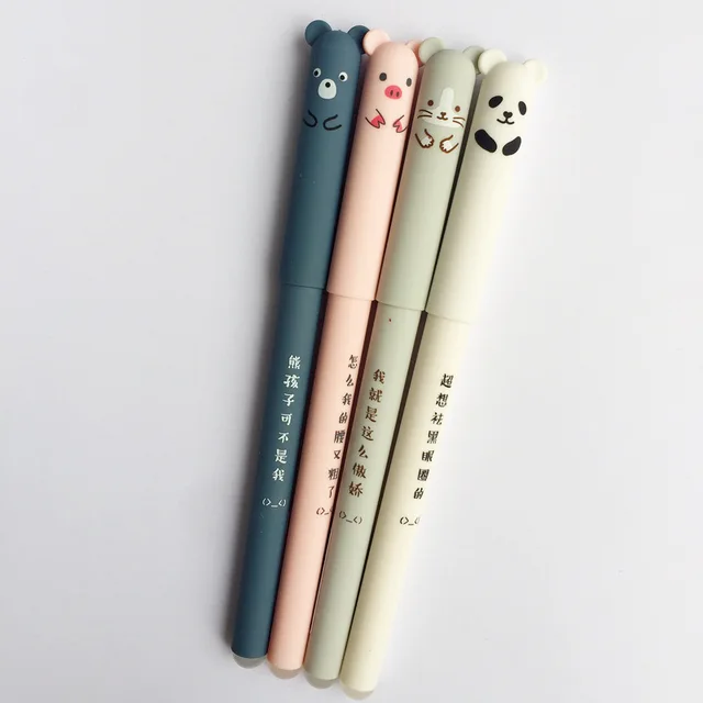 4pcs Panda, Mouse, Bear & Pig Blue Ink Gel Pen 2