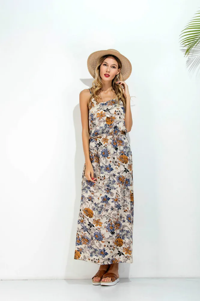 UGUEST пикантные Цветочные Летнее Длинное платье для женщин разделение Boho хлопок