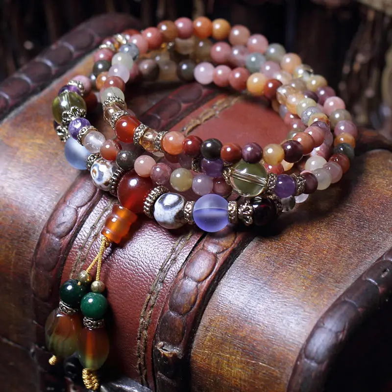

6MM 108 Colorful Crystal Quartz Beads Mala Bracelet chain Wristband Veins malanew malanatural chain0 chainVeins new malachain