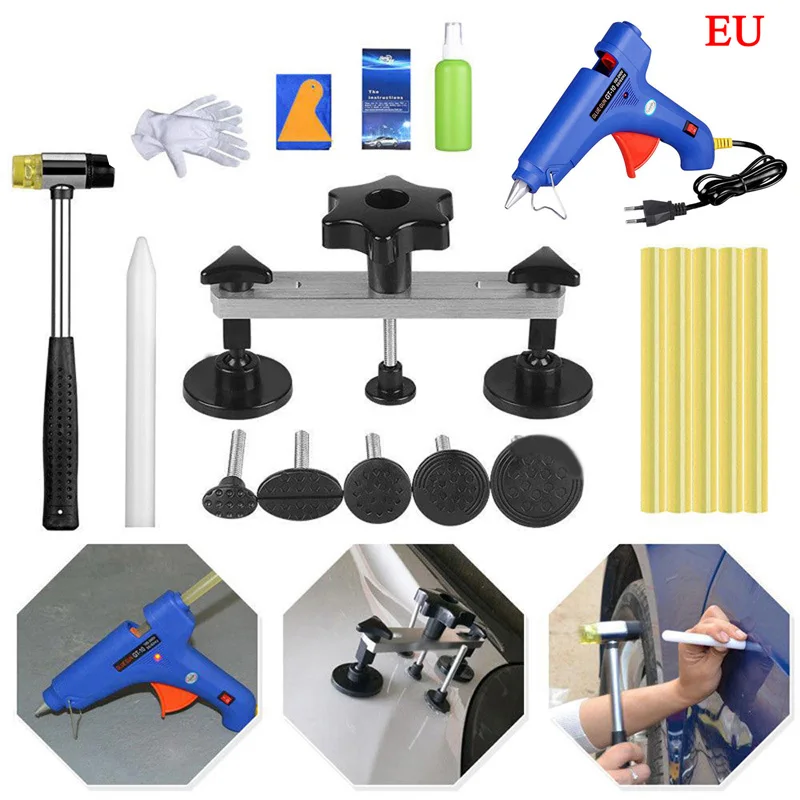 

PDR Tools Paintless Dent Repair Removal Car Body Kit Puller Bridge Glue Tool Set for the various sizes of dents on flat metals