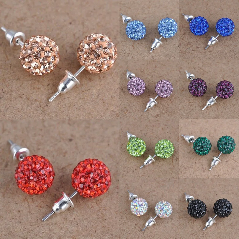 

LNRRABC Temperament Short Paragraph Earrings Personalized Wild Simple Hair Ball Female Rhinestones Ball Korean Colorful Earrings