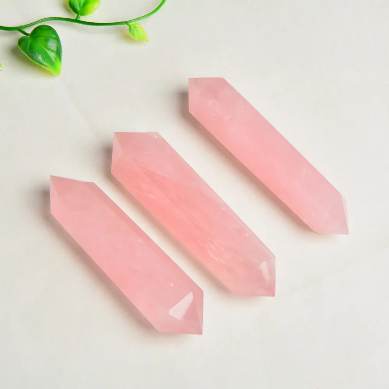

Natural powder crystal double-pointed crystal column stone ornaments hexagonal crystal column ornaments 8cm 9 10cm 11 12cm