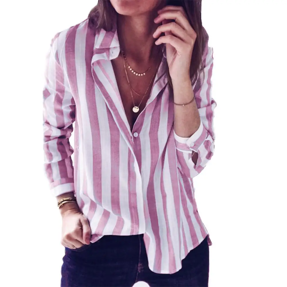 

MISSKY Women Striped Blouse Womens Tops And Blouses Long Sleeves Women Blusas Mujer De Moda 2019 Autumn V Neck Blouse Shirt