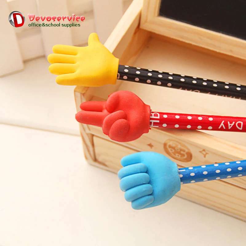 

HB Creative Cartoon Carpenter Wood Pencil With Gestures Finger Eraser Funny Game Rock Paper Scissors Pencils For School Supplies