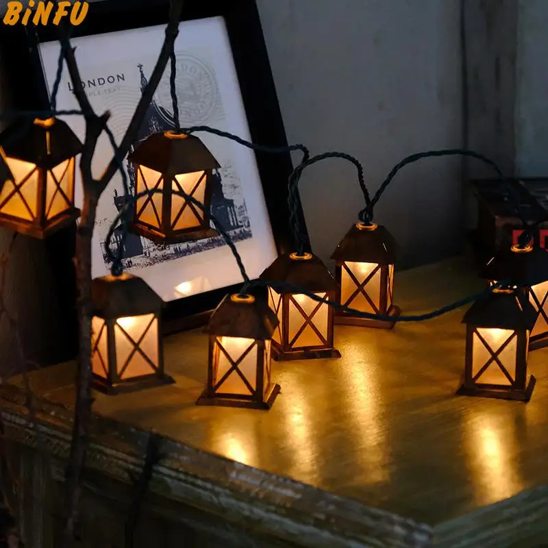 Светодио дный 10 Led Фея Ретро Дом фонари Батарея работает строки украшения для