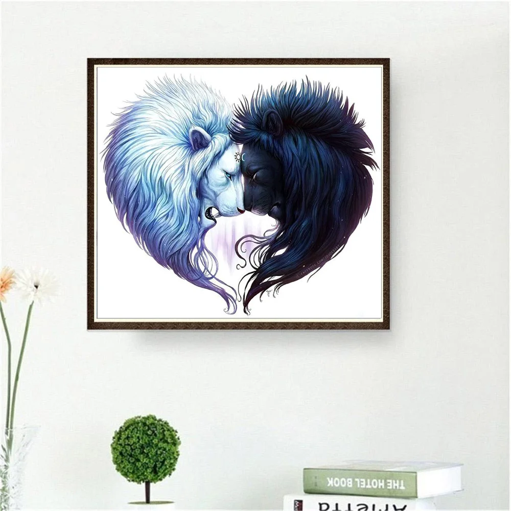 

5D DIY Diamond Painting Black and White Lion Head Full Square Diamond Embroidery Cross Stitch Diamond Mosaic Animal Home Decor