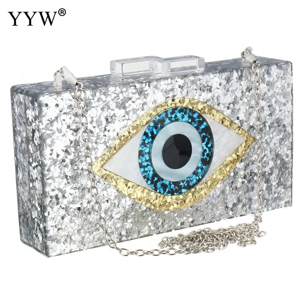 Acrylic Box Evening Clutch Bag Eyes Pattern Chain Shoulder Handbag Crossbody Hardcase Bags Wedding Party Prom Purse With Sequin