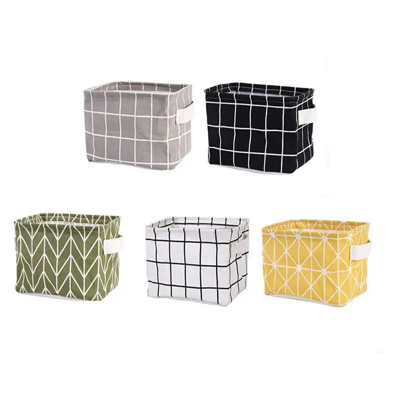 

5pcs Household Storage Basket Cotton And Linen Laundry Case Rectangular Fabric Holder Sundries Organizer Home Supplies