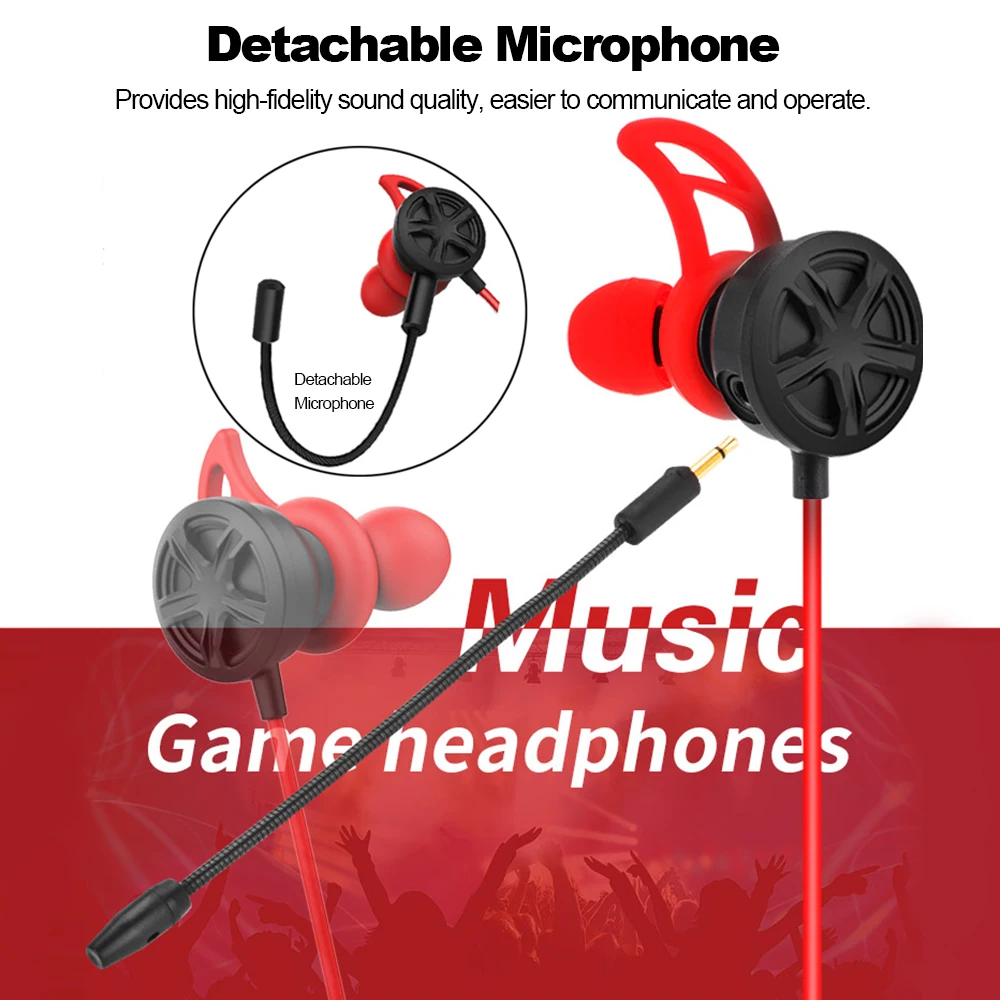 Earphone Gaming 3.5mm Wired Earphones Line Control Headsets earphone with Dual Mic Detachable for phone Computer In-Ear Earbuds