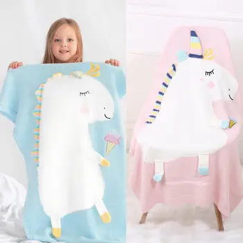 

Toddler Infant Newborn Baby Blanket Pram Cot Bed Moses Basket Crib Knit Cartoon Unicorn Blanket Sleeping Bag Photography Props