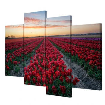 

Modern Home Wall Art Decor Framework Modular Pictures 4 Pieces Red Roses Flower Field Sunset Scenery HD prints Shipped 24 Hour