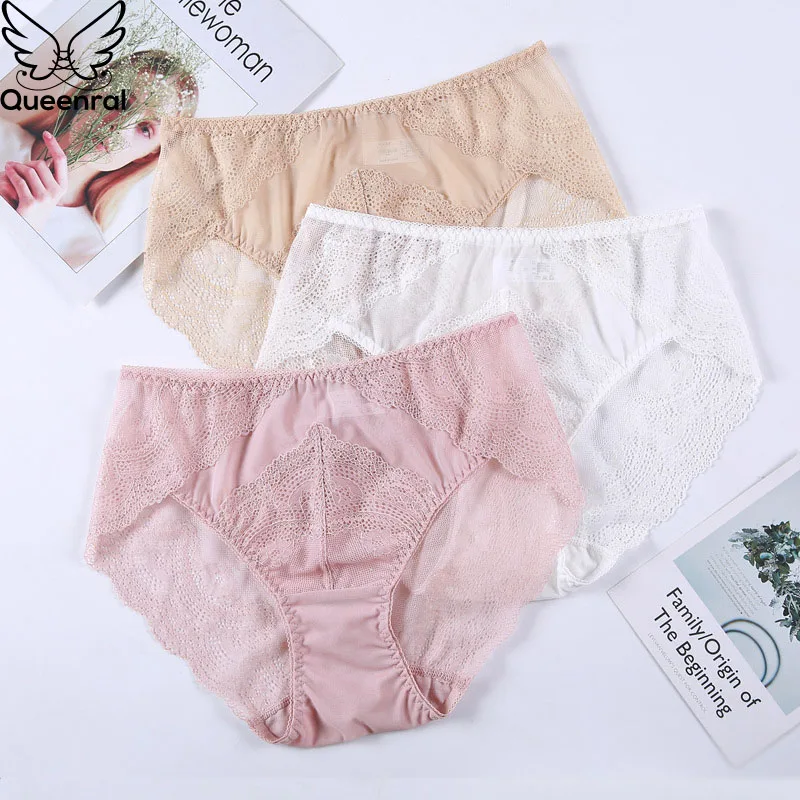 

Queenral Plus Size Panties For Women Transparent Briefs Sexy Mid Waist Underwear Big Size 2XL 3XL 4XL Female Underpants Lingerie