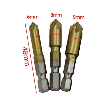 

3pcsHSS Hexagonal Handle Titanium Countersink Drill Bit 5Flute Chamfer Woodworking Chamfer Cutter Hex Shank for Wood DIY 6/8/9m