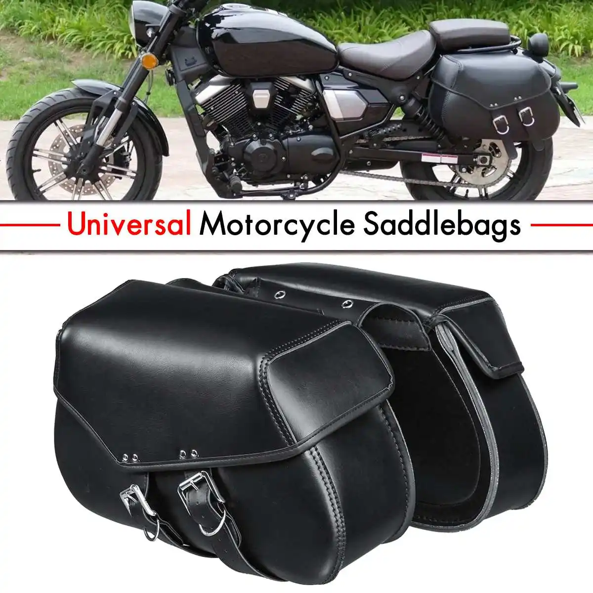 

2pcs Universal Leather Motorcycle Saddlebags Luggage Tool Storage Pouch For Harley Sportster XL883 1200