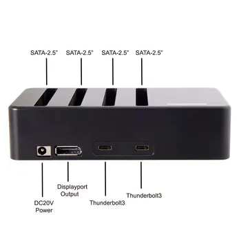 

Thunderbolt 3 to 4 SATA 6Gbps HDD SSD Hard Disk Raid Docking Convert Case Cartridge with Thunderbolt 50cm Cable