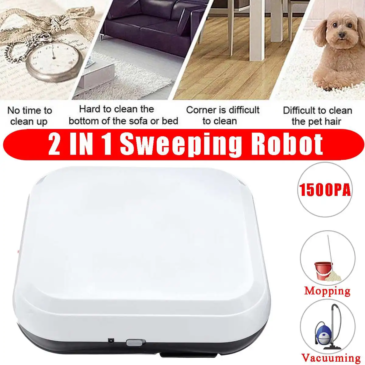 

2 in1 Automatic Sweeping Robot Household Cleaning Machine Vacuum Cleaner Charging Automatic Steering USB Charger Remove Dust Box