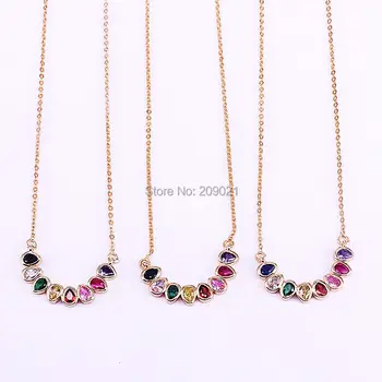 

10Pcs Trendy Waterdrop Rainbow Multi Color Cubic Zirconia CZ Crystal Beautiful Pendant Necklace For Women Gifts
