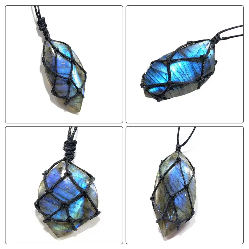 Ожерелье из натурального Лабрадорита, кулон из натурального камня, плетеное ожерелье в стиле «макраме» для мужчин и женщин, энергетические Висячие капли