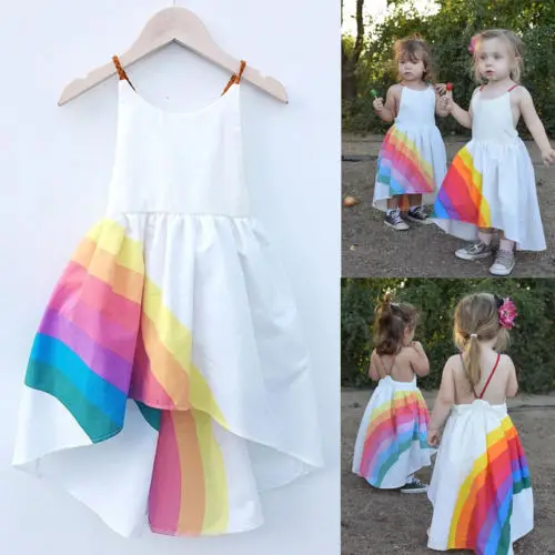 Платье принцессы Детское нарядное платье для маленьких девочек, милое пляжное платье-пачка радужной расцветки без рукавов с открытой спиной на бретелях, От 1 до 6 лет