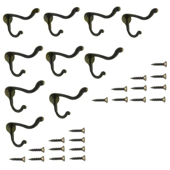 

10 Pcs Vintage Bronze Single Coat Hooks Wall Mounted Single Hat Towel Clothes Hooks Hangers for Bath Kitchen Garage Heavy Duty