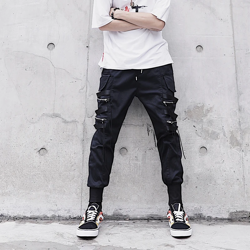 Men's Trousers 19 Summer New Loose Multi-zipper Pants Feet Knitted Thread Feet Harem Pants Trousers Youth Casual Men's Clothing