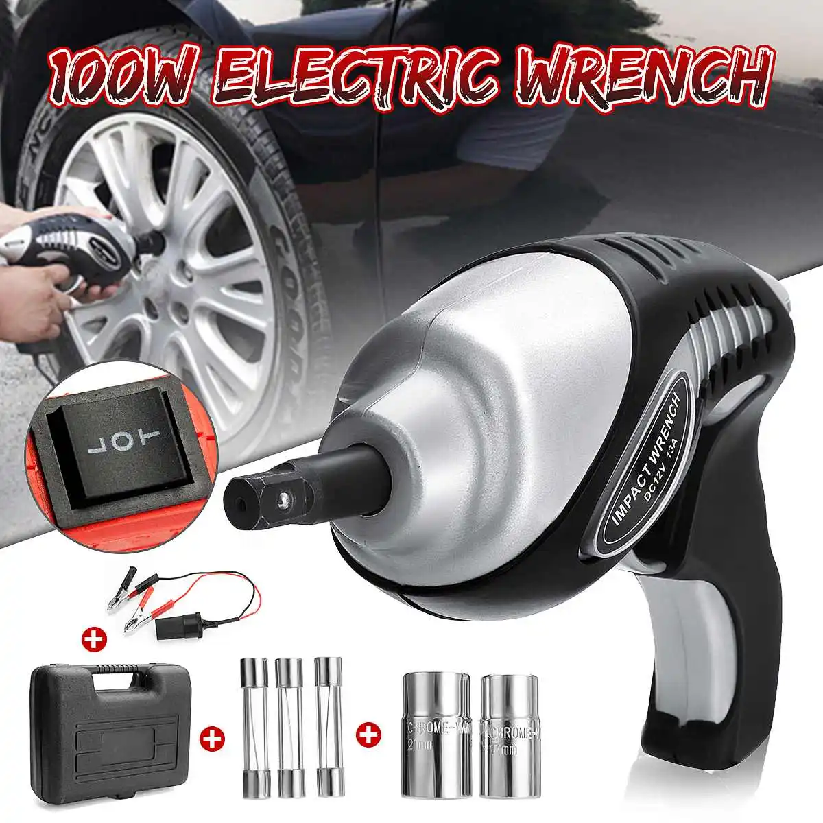 

100W 12V 350N.M Car Electric Impact Wrench Wheel Wrenchs Change Tire Repair Tool Black/Red/Blue Spare For Vehicle