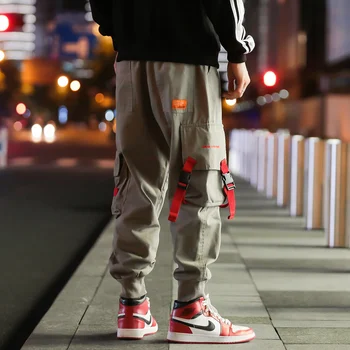 

2018 Men's Cotton Printing Harem Casual Cargo Pocket Pants Loose Trousers Hip Hop Grey/black Joggers Sweatpants Big Size M-5XL
