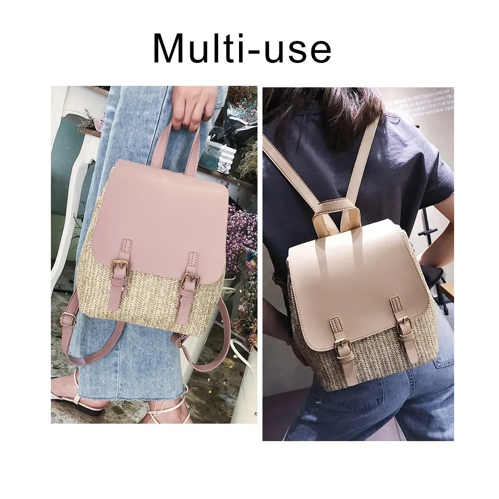 Herald Модный женский тканый рюкзак из соломы для девочек-подростков, качественные летние пляжные рюкзаки, Повседневная Женская дорожная сумка для книг, рюкзак