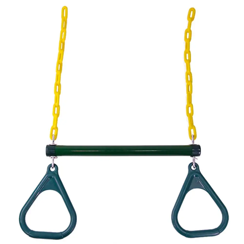 

18" Trapeze Swing Bar With Rings Heavy Duty Chain Swing Set Accessories Green Funny Outdoor Game Activity With Friends