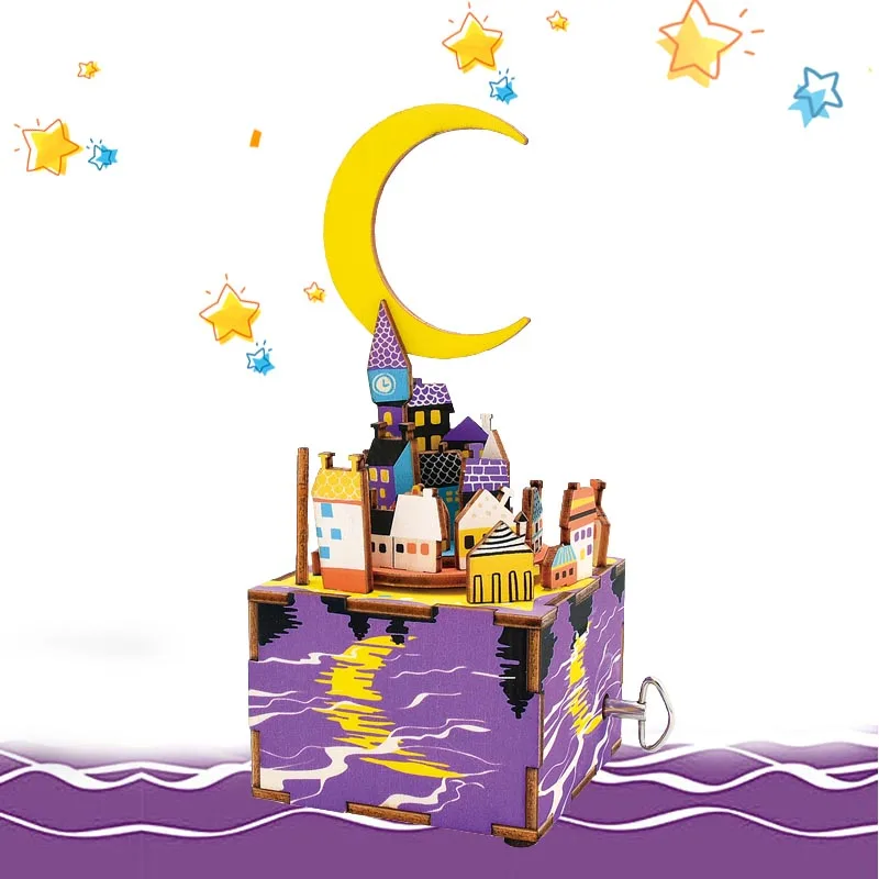 

Robotime 3D Wooden Puzzle Toy DIY Rotating Music Box Moon Night Building Kits Home Decoration Funny Toys For Children Adult