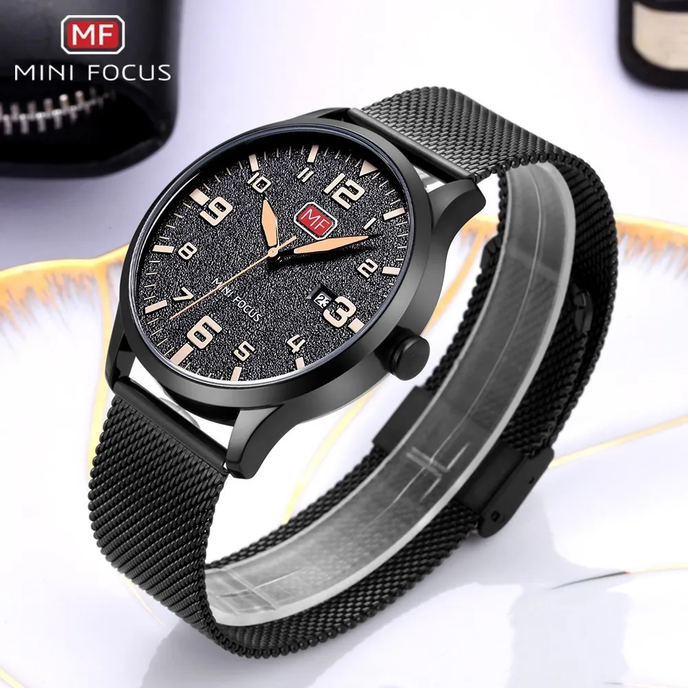 MINI FOCUS Wristwatch Mens Watches Quartz Fashion Thin Clock Men Watches 2019 Luxury Brand Stainless Steel Watch Strap Calendar