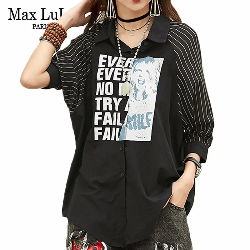 

Max LuLu 2019 Summer Luxury Designer Ladies Harajuku Clothes Womens Stpried Printed Chiffon Shirts Loose Female Tops And Blouses