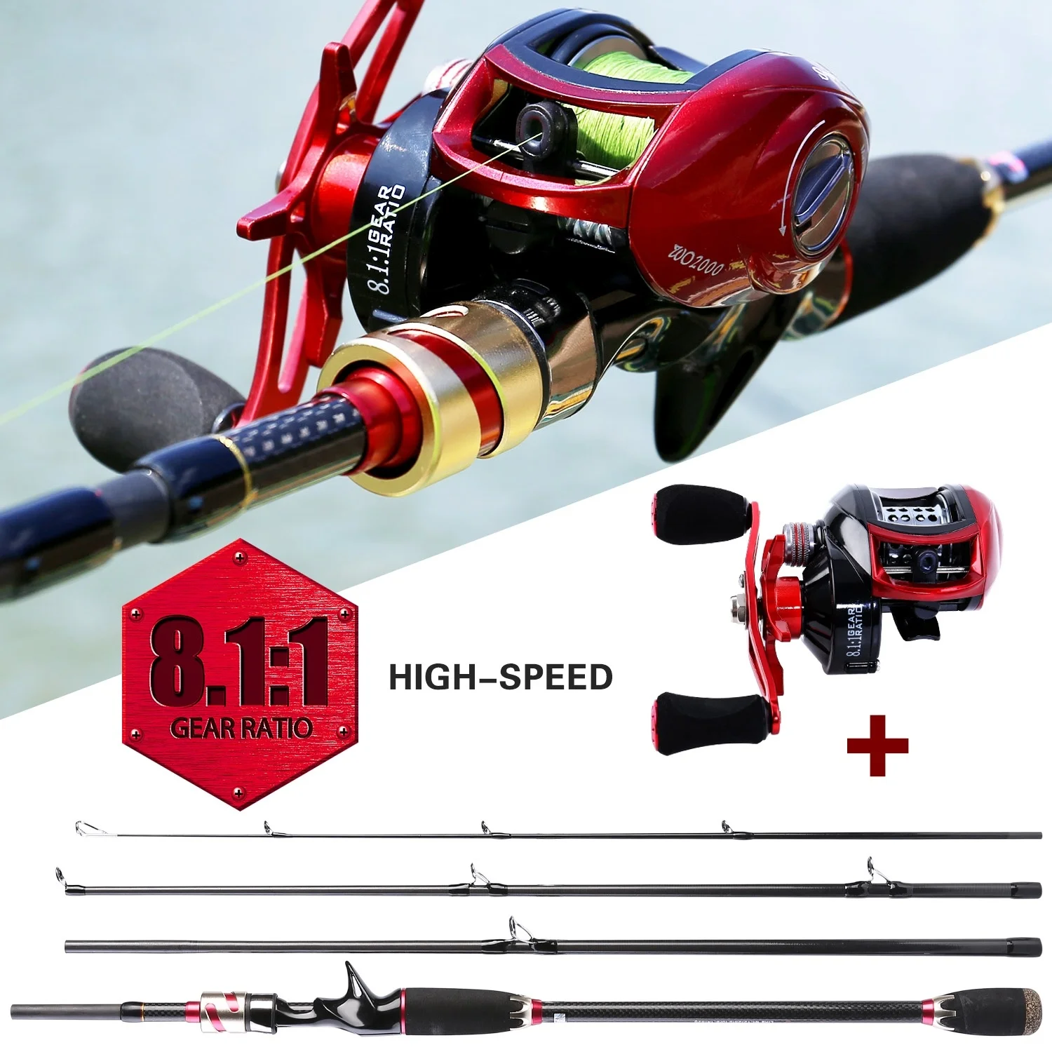 Sougayilang 4 Sección M de fibra de carbono Baitcsting Rod y derecha/carrete de pesca Combos conjunto - 1