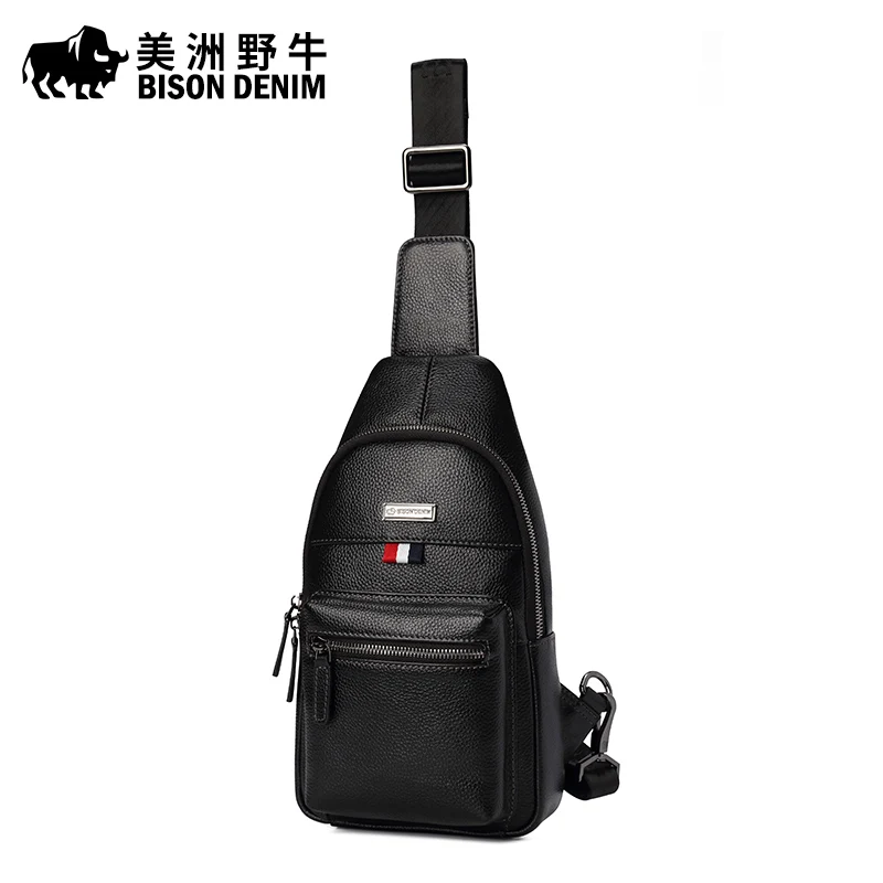 

BISON DENIM Brand Men Messenger Bag Genuine Leather Shoulder Bag Men's Beach Bag Travel Casual Riding Multifunctional Chest Pack