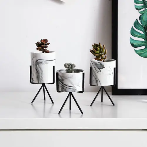 

Fashionable Beautiful Indoor Garden Iron Wire Metal Rack Ceramic Succulent Plant Pot Cactus Holder Best Home Decoration