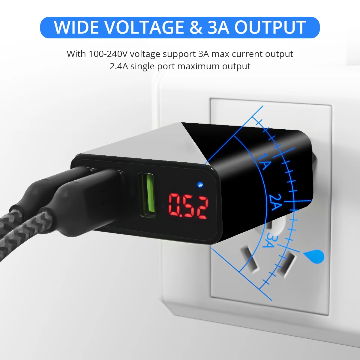 ANMONE 3 порта USB зарядное устройство LED ток Быстрая зарядка 3A дорожный портативный