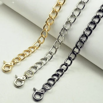 

DIY 60cm 100 140cm Long Gold, Silver, Gun Black Metal Handbag Replacement 1.1 Cm Chain Shoulder Strap For Bag Handle With Clasps