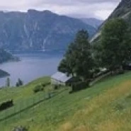 High angle view of a river surrounded by mountains Kjeasen Eidfjord Hordaland Norway Poster Print (18 x 6) | Дом и сад