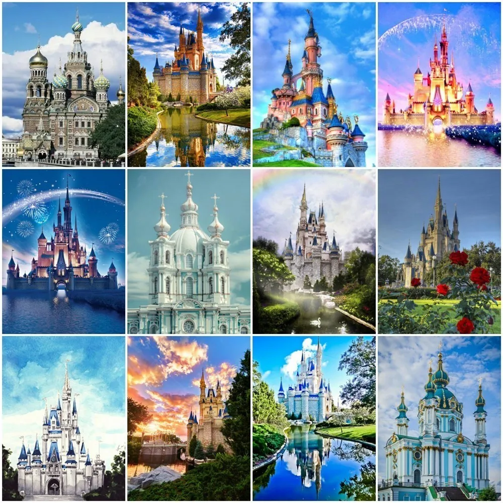 

Huacan 5D DIY Diamond Painting Castle Full Display Rhinestones Mosaic Full Square Diamond Embroidery Cross Stitch Home Decor