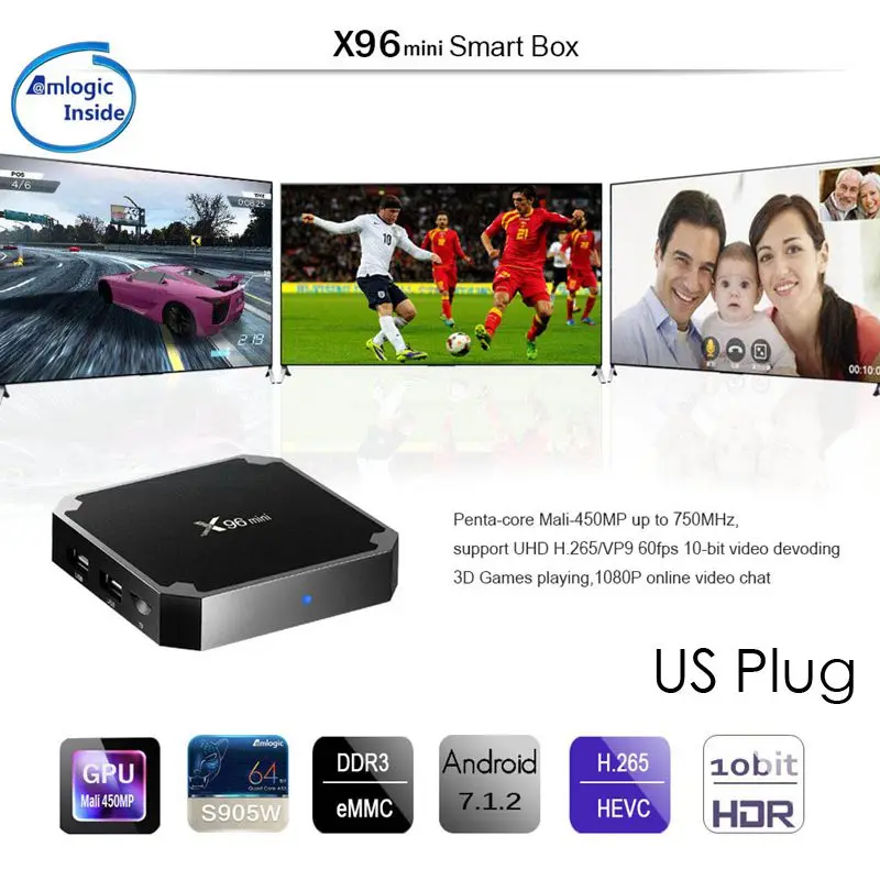 X96 мини 4 к ТВ коробка Android 7.1.2 Интернет Media Player 2,4 ГГц Wi Fi 16 г с США plug