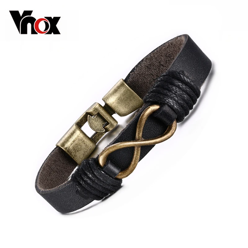 

Fashion Infinity Bracelet Bangle Genuine Leather Hand Chain Retro Color Bronze Alloy Buckle