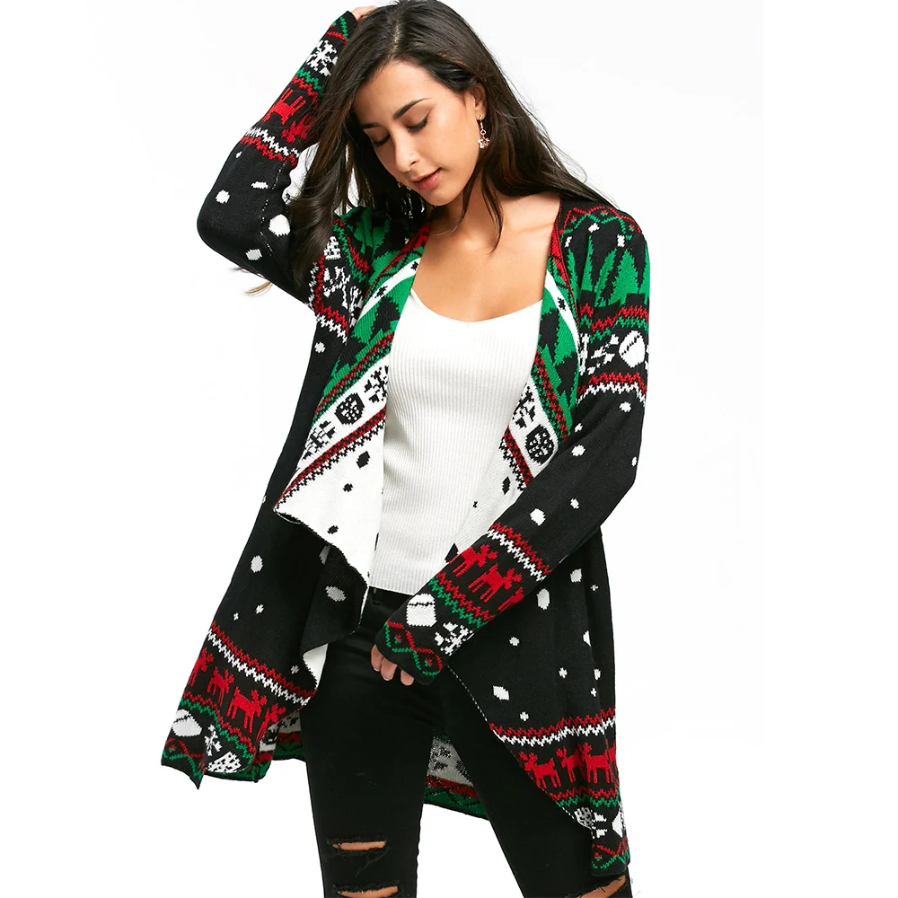 Wipalo Casual Graphic Tunic Knitted Draped Cardigan Autumn Winter