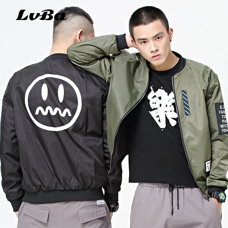 2019 New Spring Japanese Letter Pattern Jacket Mens Youth Expression Print Double-sided Wear Coats Pilot Jacket 2019 New Spring Japanese Letter Pattern Jacket Mens Youth Expression Print Double-sided Wear Coats Pilot Jacket