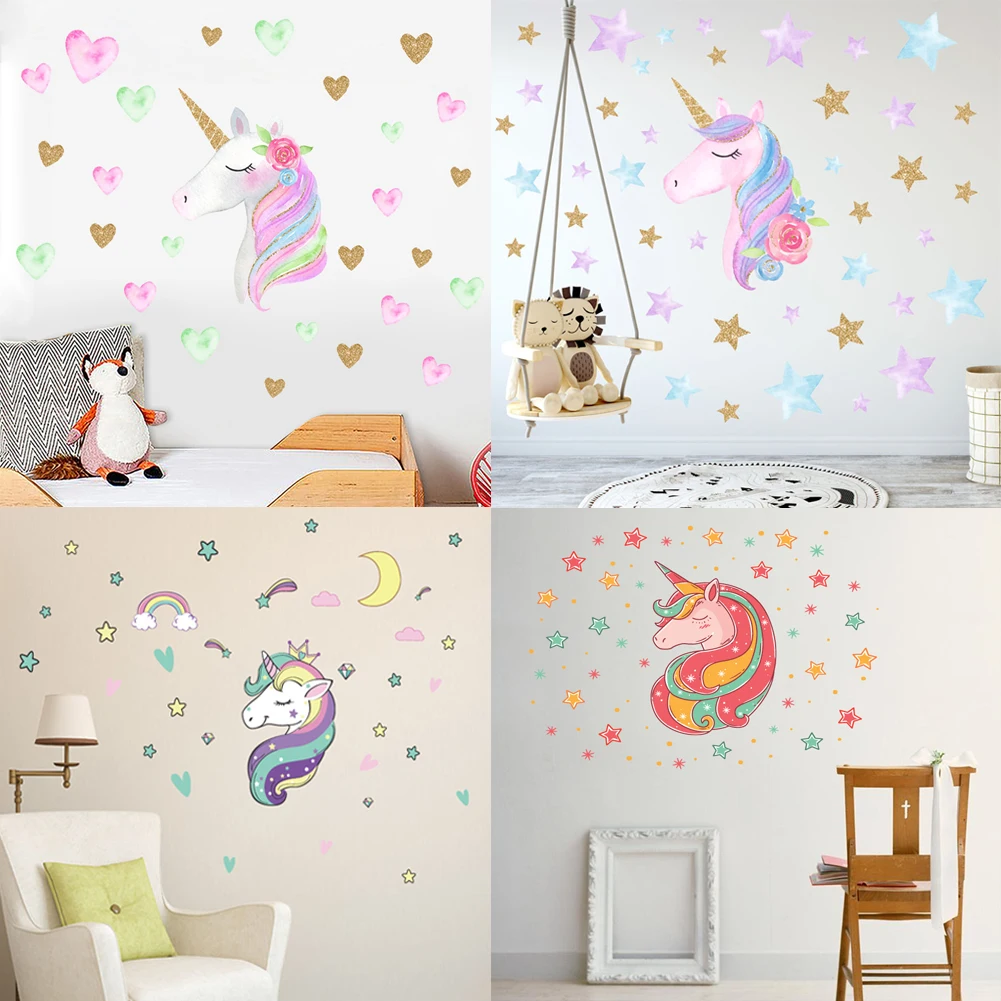 

Cute Rainbow Unicorn Sticker for Girls Bedroom Decal Sticker Home Decor DIY Toys