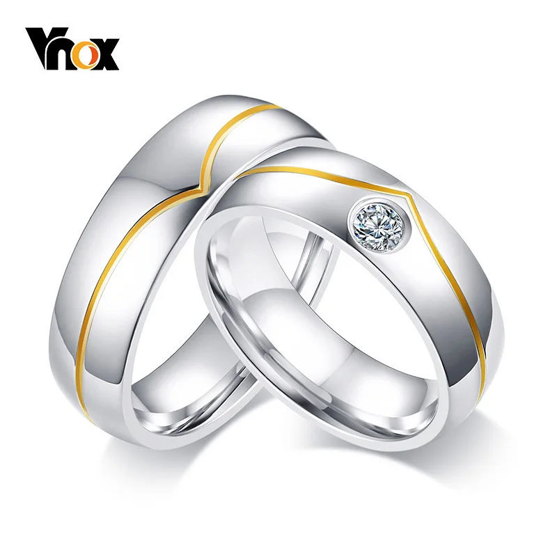 

Vnox New Style Wedding Rings for Women Man Stainless Steel Promise Love Girlfriend Boyfriend Dating Anel Gifts
