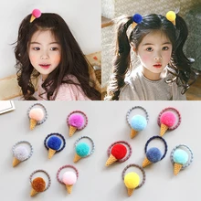 Регулируемый милый венонат пушистый мороженое яркие цвета 1 шт. эластичный конский хвост держатель для девочек Дети искусственный мех помпон для волос Галстуки