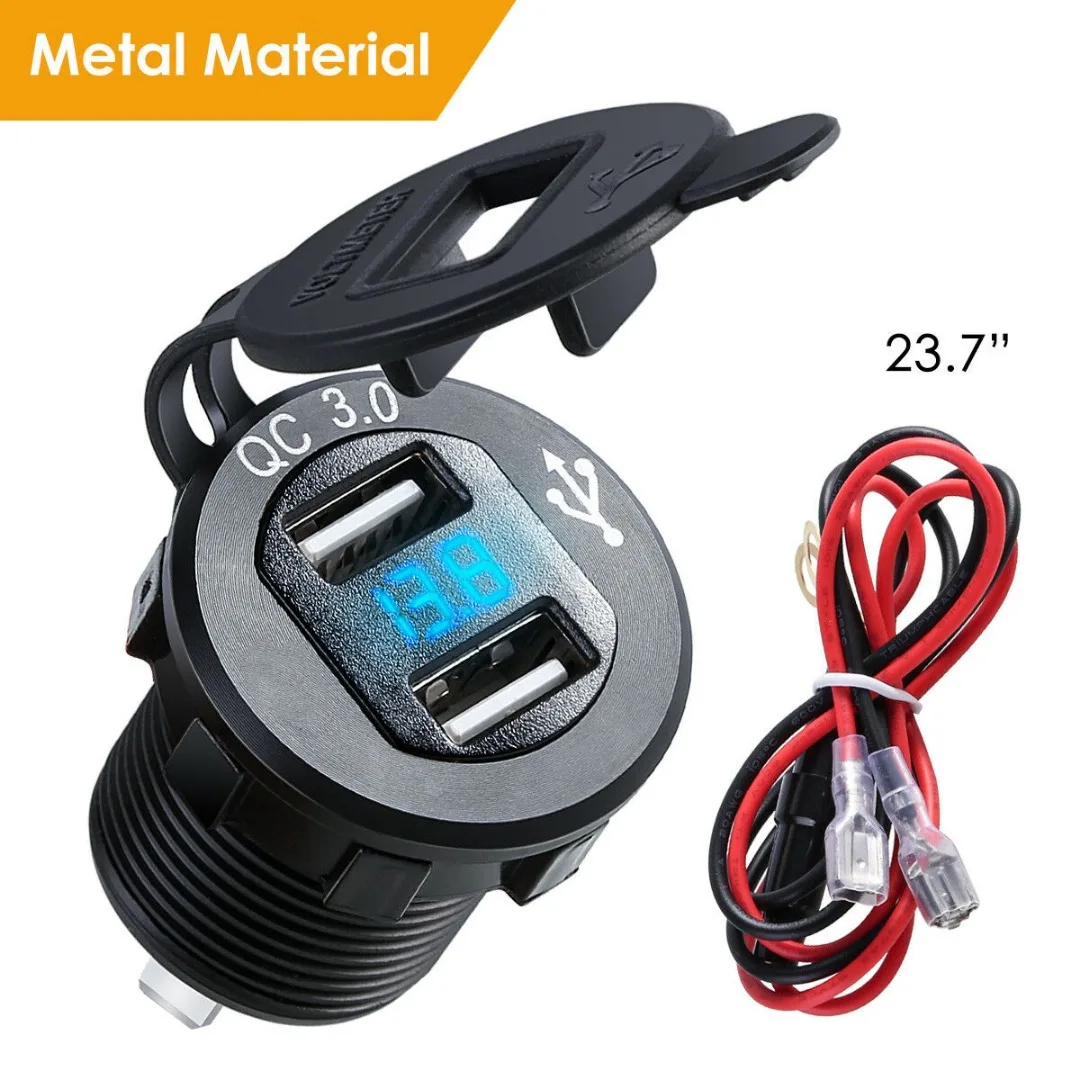 

High Qulity Fast Car Charger Socket Adapter Voltmete Cigarette Lighter Car Dual Charger Adapter Voltage For Mobile Smart Phone