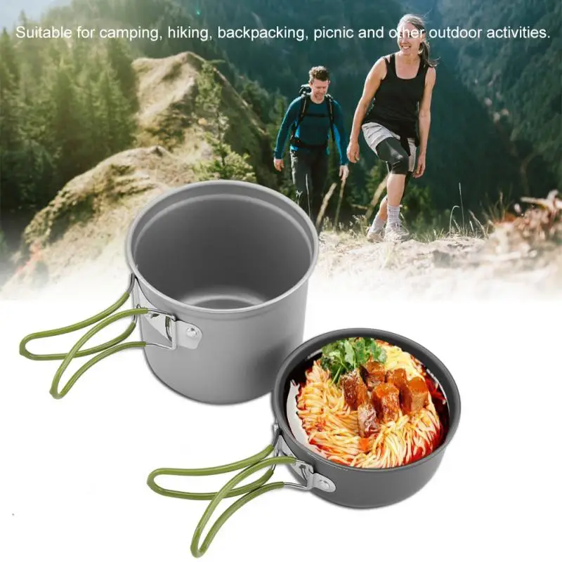 

2Pcs/set Portable Aluminum Pot Cookware Outdoor BBQ Travel Camping Picnic Hiking Travel Tableware