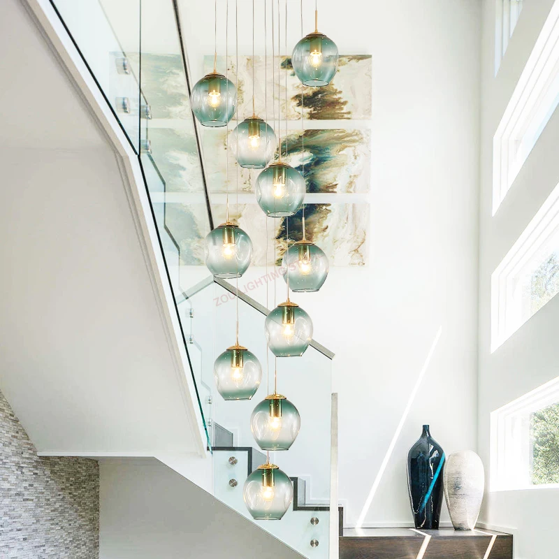

Modern Nordic living room LED glass staircase chandelier.Master bedroom light.The chandelier in the room.Ceiling lamp